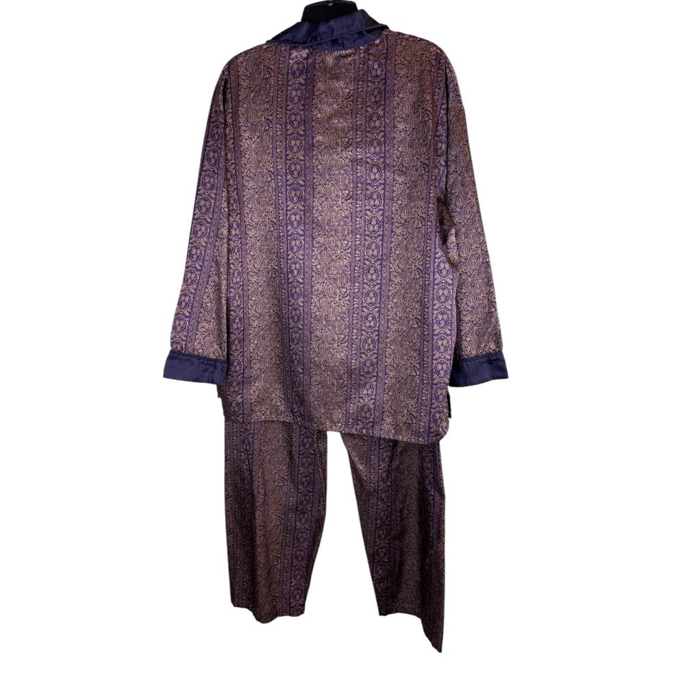 Victoria's Secret Satin-Like Pajama Set Purple Gold Paisley Button Shirt Pants S - Picture 15 of 16